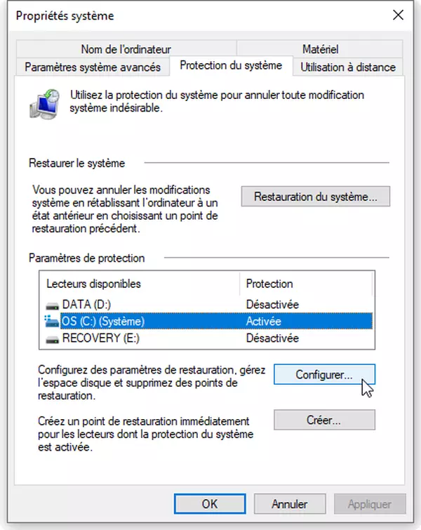 Windows 10 : comment créer des points de restauration